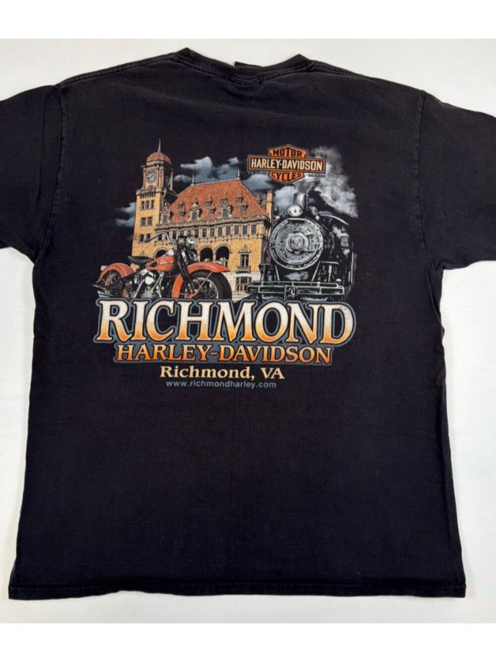 Harley-Davidson Men's Large Black Ride Refuel Repeat Richmond VA Retro T-Shirt - Picture 2 of 7